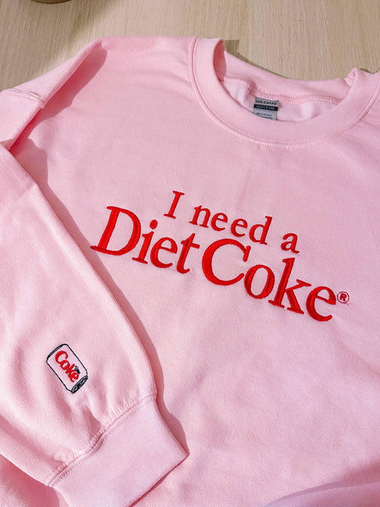 The “I Need a Diet Coke” Embroidered Crewneck - The Enchanted Spine
