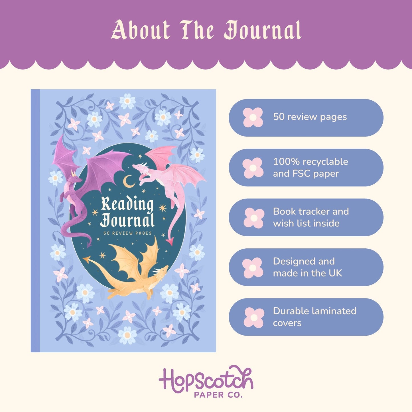 Reading Journal Dragon, Cosy Quest – 50 Book Review Notebook - The Enchanted Spine